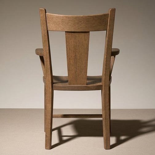 The restored oak chair, from the back