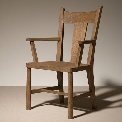 The restored oak chair, three-quarter view